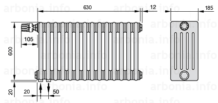 Схема (чертеж) Радиатор Arbonia 5060/14 №69 твв